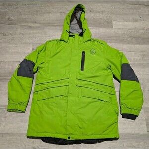 Atlas Ocean Voyages Parka Jacket Mens Sz M Neon Green Hoodie Removable Lining